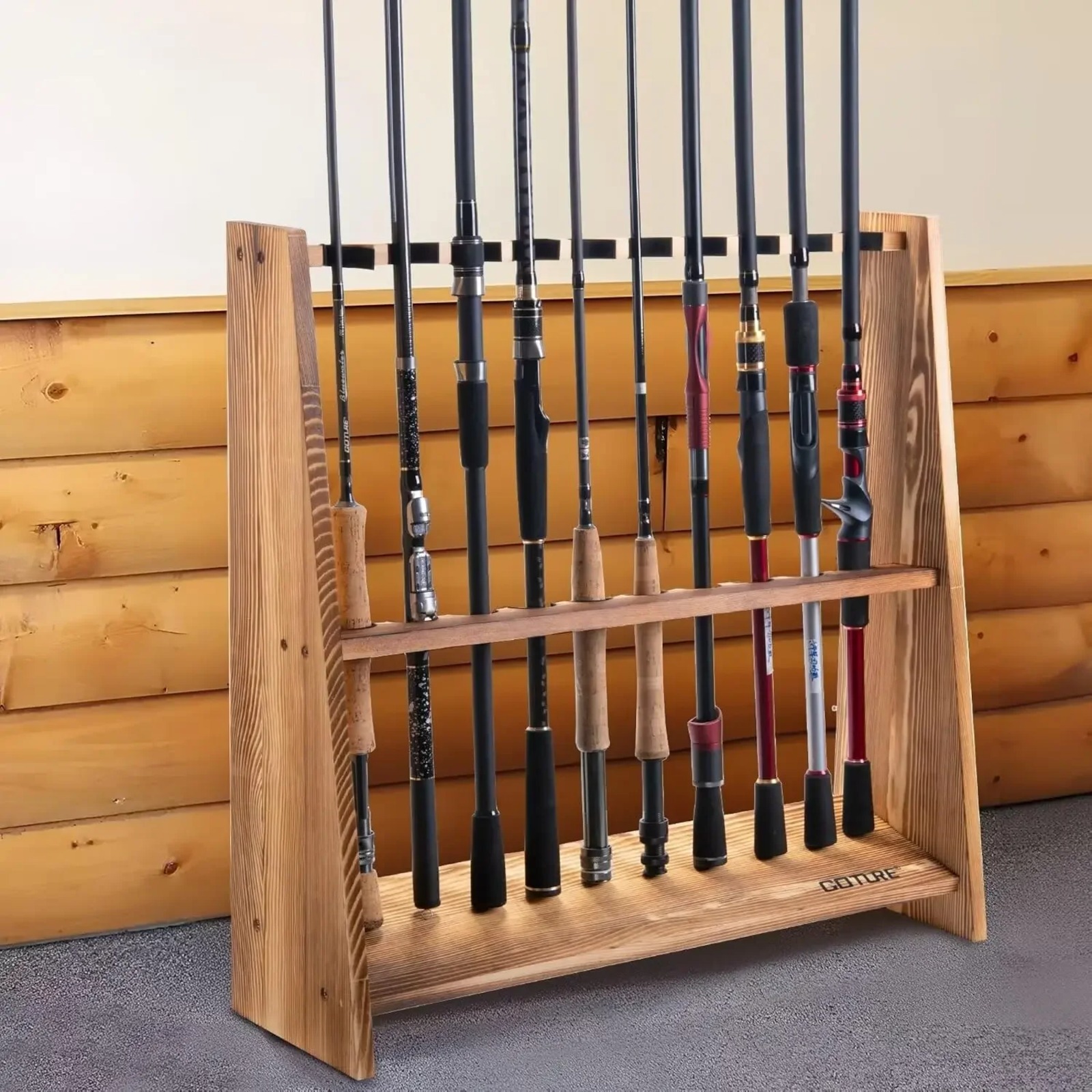 Goture Carbonized Pine Wood Fi - Fishing Rod Rack ulasan dan harga